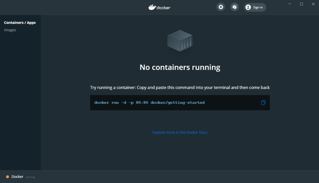 Docker install, step 5