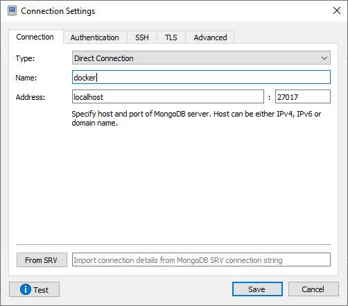Robo 3T configuration, step 1